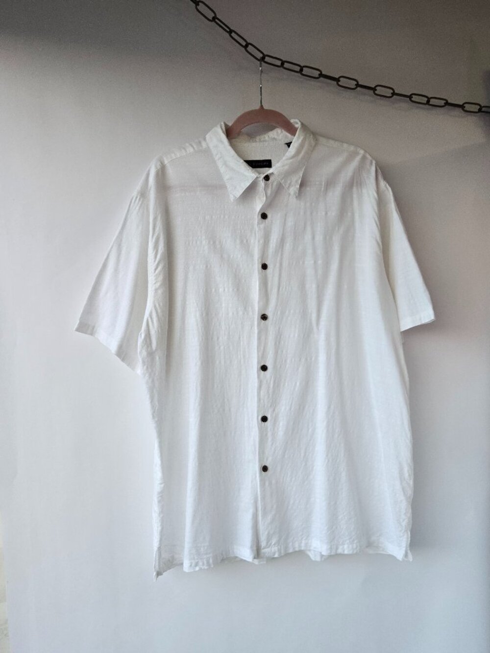 Via Europa White Button Down Short Sleeve Shirt Bamboo Rayon Cotton Blend XXL